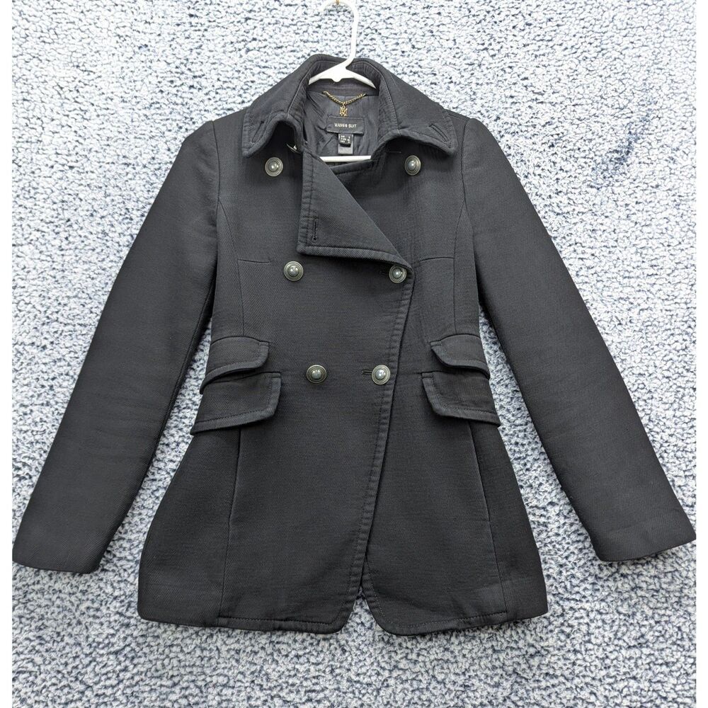 Mango Double Breasted Jacket Size XS Preppy City Pea Coat Classic Winter Black